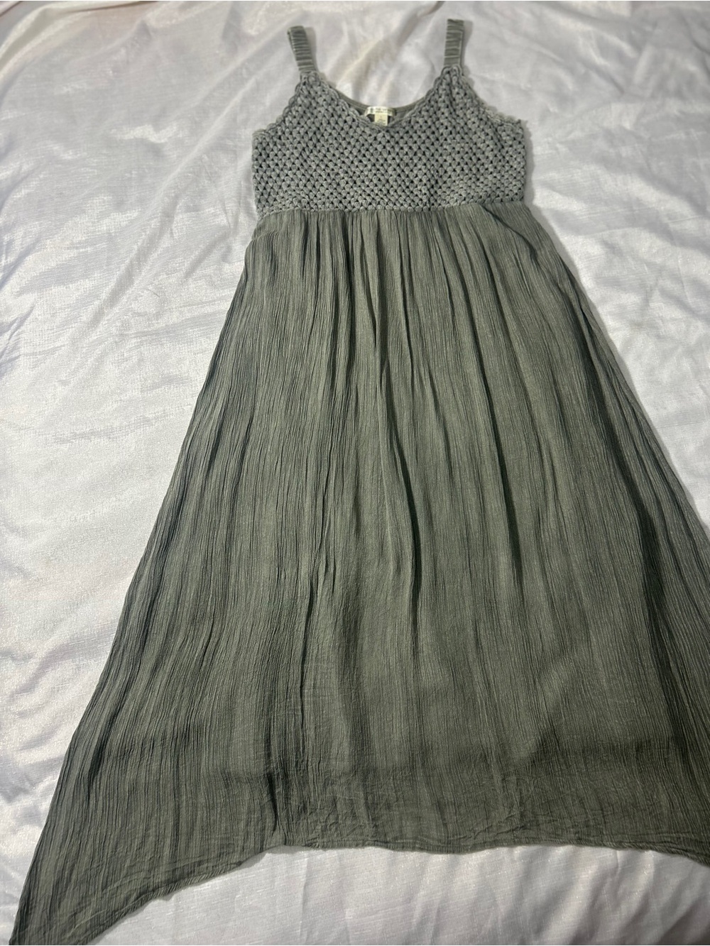 Studio West Olive Green Maxi Dress with Crochet Bodice Sz. L